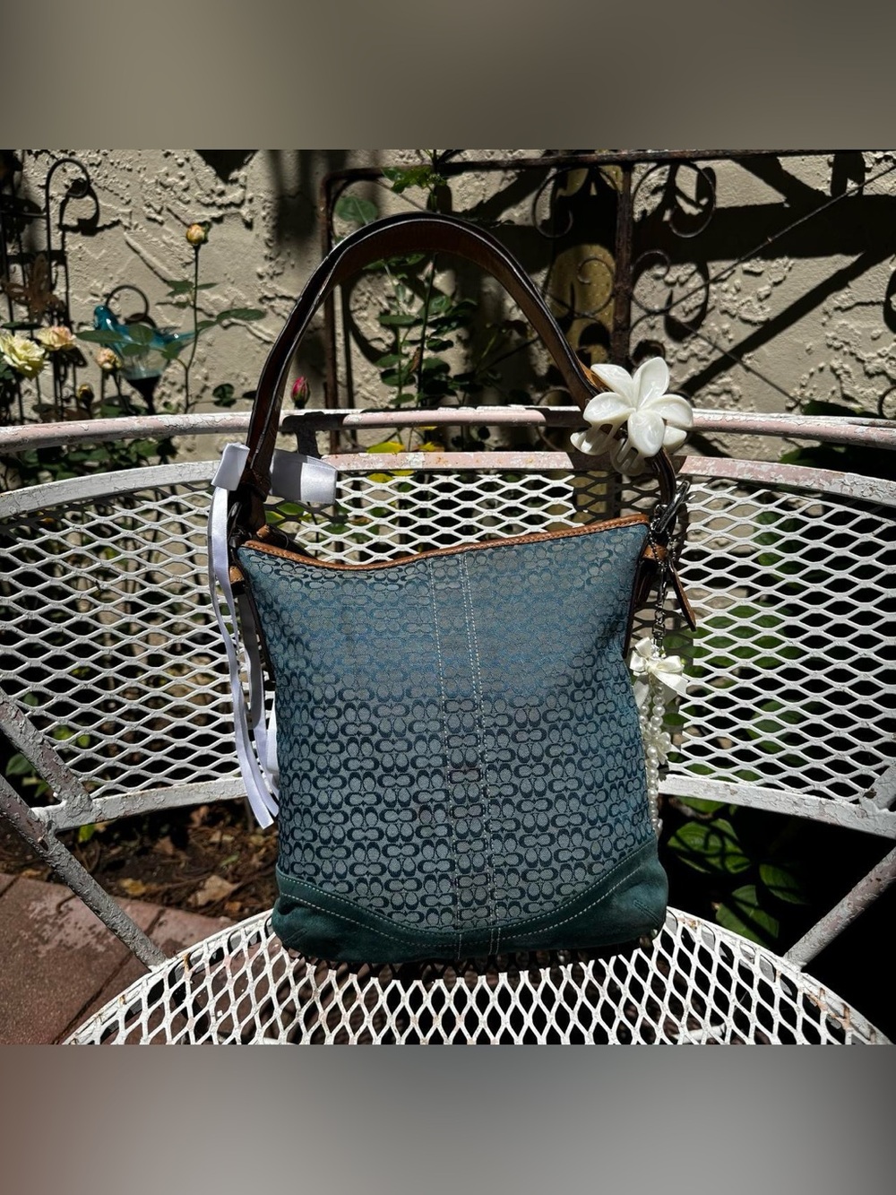 Y2K Coach Teal Monogramed Shoulder Bag